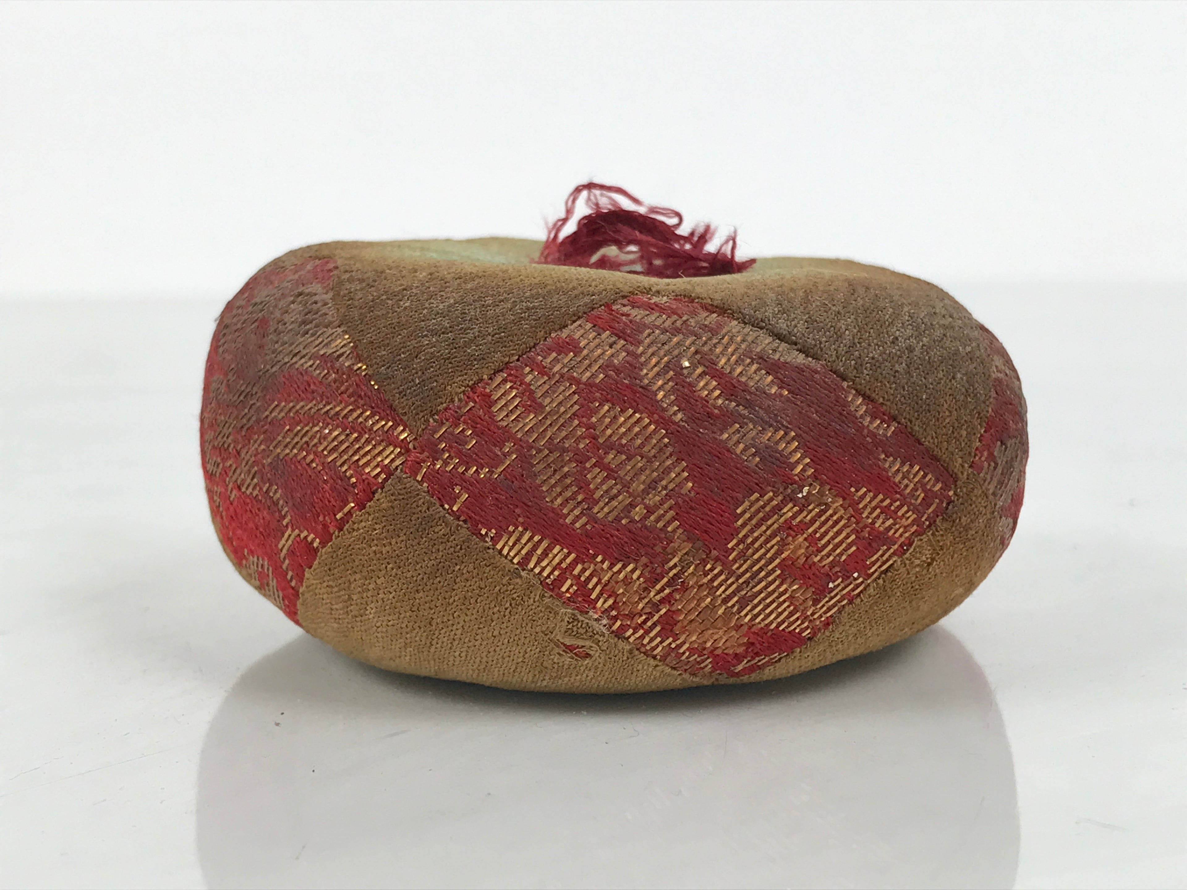Japanese Buddhist Orin Bell Singing Bowl Fabric Pillow Vtg Blue Red Gold BA895