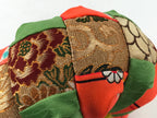 Japanese Buddhist Orin Bell Singing Bowl Fabric Pillow Vtg Green Orange BA548
