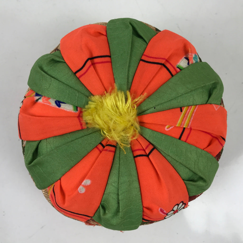 Japanese Buddhist Orin Bell Singing Bowl Fabric Pillow Vtg Green Orange BA548
