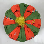 Japanese Buddhist Orin Bell Singing Bowl Fabric Pillow Vtg Green Orange BA548