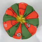 Japanese Buddhist Orin Bell Singing Bowl Fabric Pillow Vtg Green Orange BA548