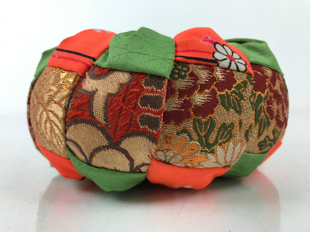Japanese Buddhist Orin Bell Singing Bowl Fabric Pillow Vtg Green Orange BA548