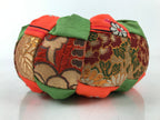 Japanese Buddhist Orin Bell Singing Bowl Fabric Pillow Vtg Green Orange BA548