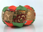 Japanese Buddhist Orin Bell Singing Bowl Fabric Pillow Vtg Green Orange BA548