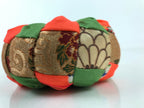 Japanese Buddhist Orin Bell Singing Bowl Fabric Pillow Vtg Green Orange BA548