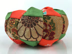 Japanese Buddhist Orin Bell Singing Bowl Fabric Pillow Vtg Green Orange BA548