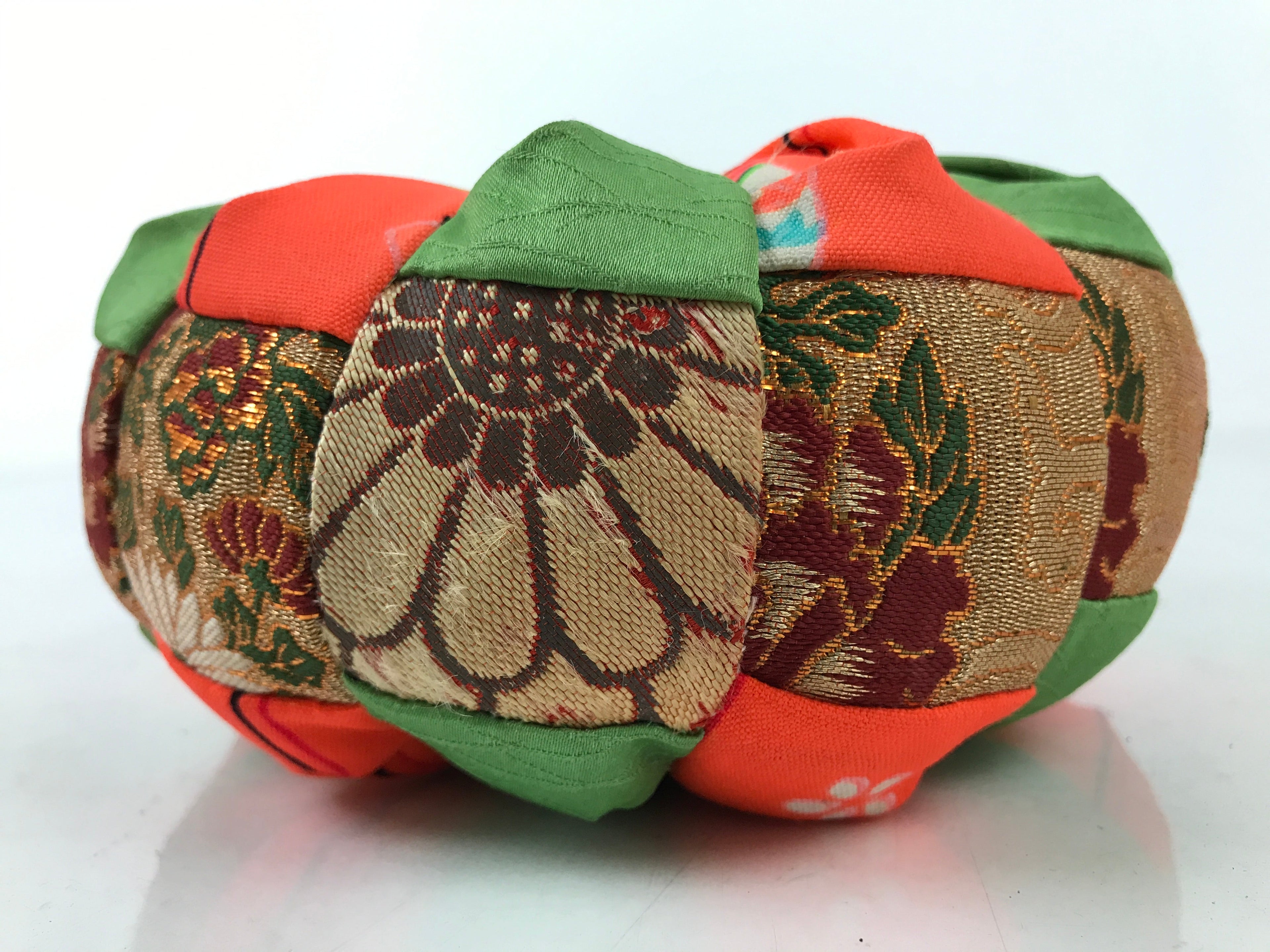 Japanese Buddhist Orin Bell Singing Bowl Fabric Pillow Vtg Green Orange BA548