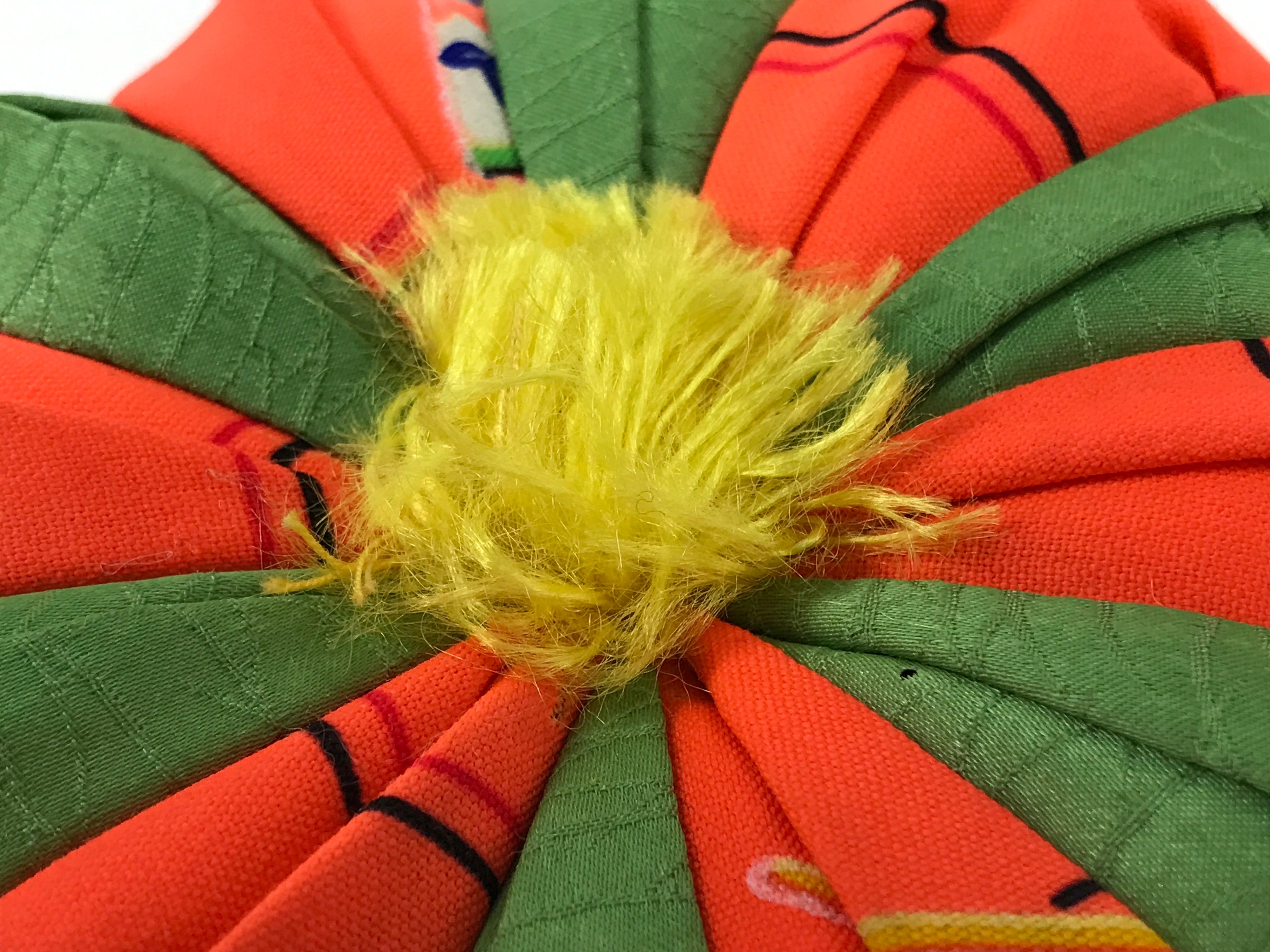 Japanese Buddhist Orin Bell Singing Bowl Fabric Pillow Vtg Green Orange BA548