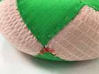 Japanese Buddhist Orin Bell Singing Bowl Fabric Pillow Vtg Green Pink BA558