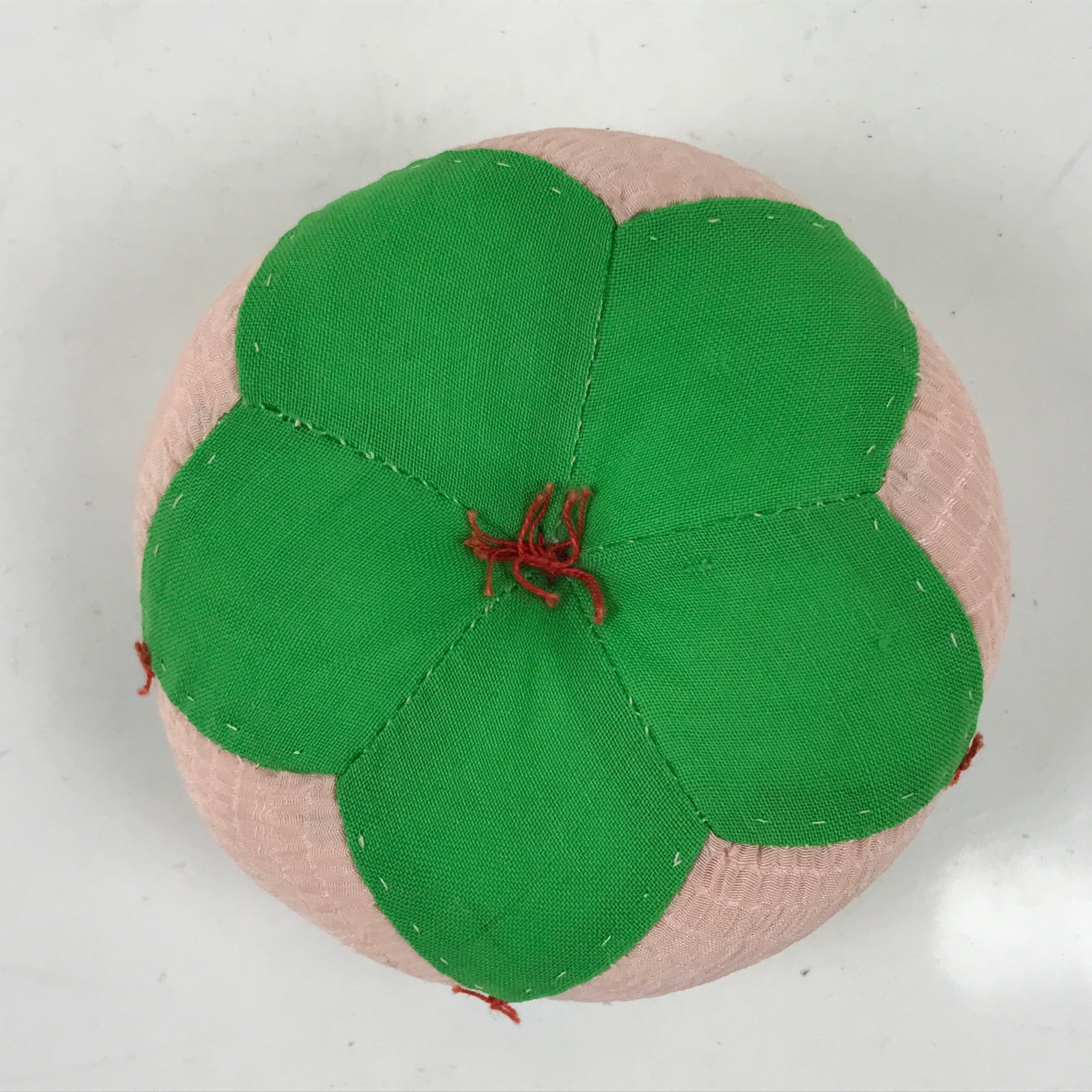 Japanese Buddhist Orin Bell Singing Bowl Fabric Pillow Vtg Green Pink BA558