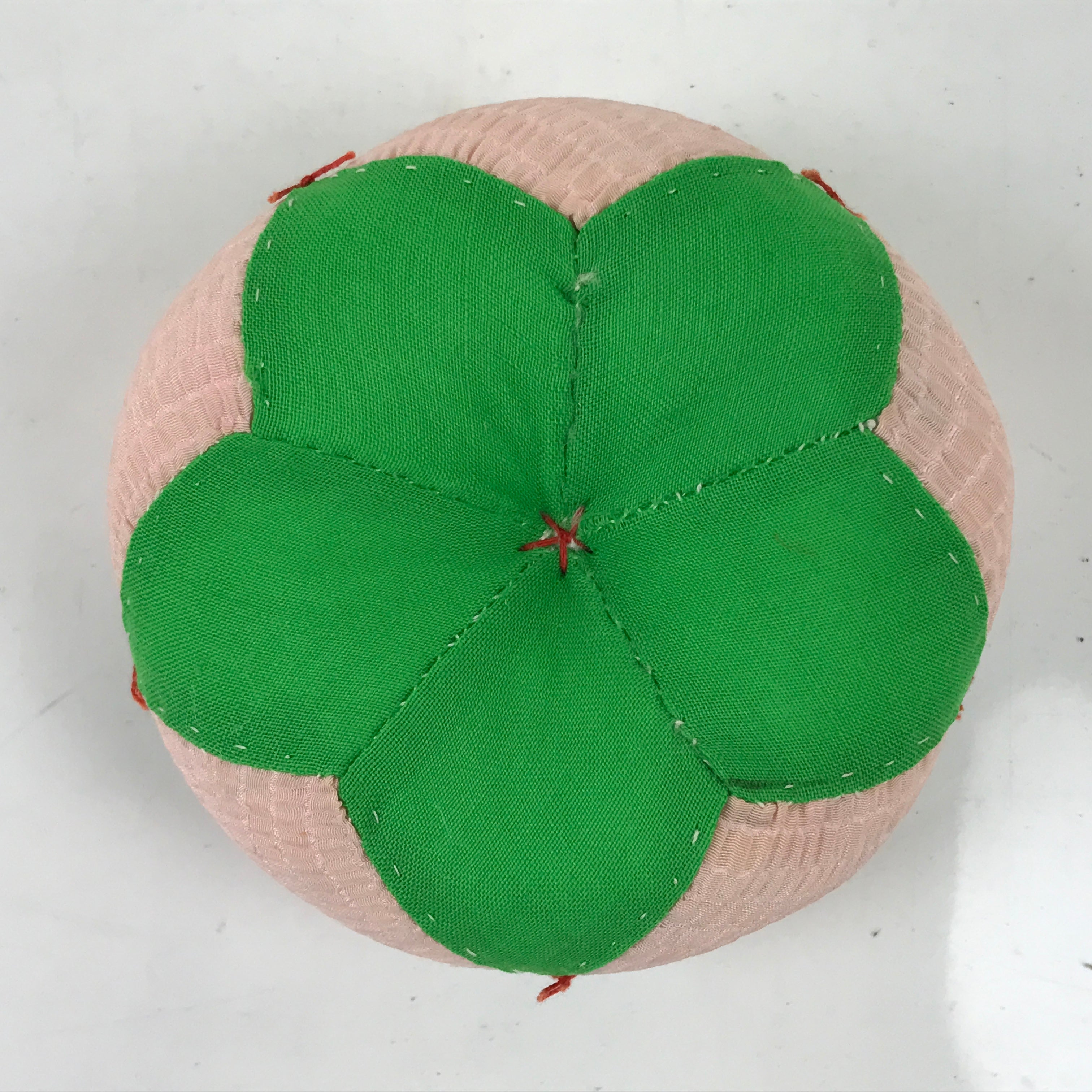 Japanese Buddhist Orin Bell Singing Bowl Fabric Pillow Vtg Green Pink BA558