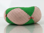 Japanese Buddhist Orin Bell Singing Bowl Fabric Pillow Vtg Green Pink BA558