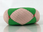 Japanese Buddhist Orin Bell Singing Bowl Fabric Pillow Vtg Green Pink BA558