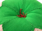 Japanese Buddhist Orin Bell Singing Bowl Fabric Pillow Vtg Green Pink BA558