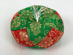 Japanese Buddhist Orin Bell Singing Bowl Fabric Pillow Vtg Green Red Gold BA893