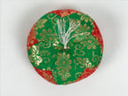 Japanese Buddhist Orin Bell Singing Bowl Fabric Pillow Vtg Green Red Gold BA893