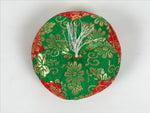 Japanese Buddhist Orin Bell Singing Bowl Fabric Pillow Vtg Green Red Gold BA893