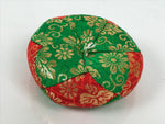 Japanese Buddhist Orin Bell Singing Bowl Fabric Pillow Vtg Green Red Gold BA893