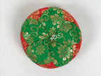 Japanese Buddhist Orin Bell Singing Bowl Fabric Pillow Vtg Green Red Gold BA893