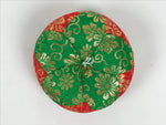 Japanese Buddhist Orin Bell Singing Bowl Fabric Pillow Vtg Green Red Gold BA893
