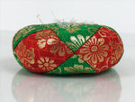 Japanese Buddhist Orin Bell Singing Bowl Fabric Pillow Vtg Green Red Gold BA893