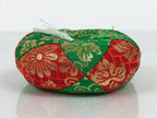 Japanese Buddhist Orin Bell Singing Bowl Fabric Pillow Vtg Green Red Gold BA893