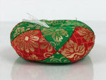 Japanese Buddhist Orin Bell Singing Bowl Fabric Pillow Vtg Green Red Gold BA893