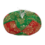 Japanese Buddhist Orin Bell Singing Bowl Fabric Pillow Vtg Green Red Gold BA893