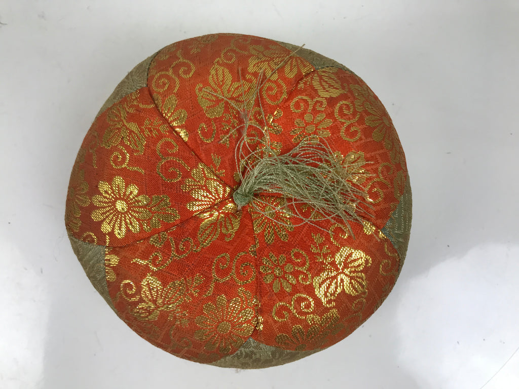 Japanese Buddhist Orin Bell Singing Bowl Fabric Pillow Vtg Orange Gold BA729