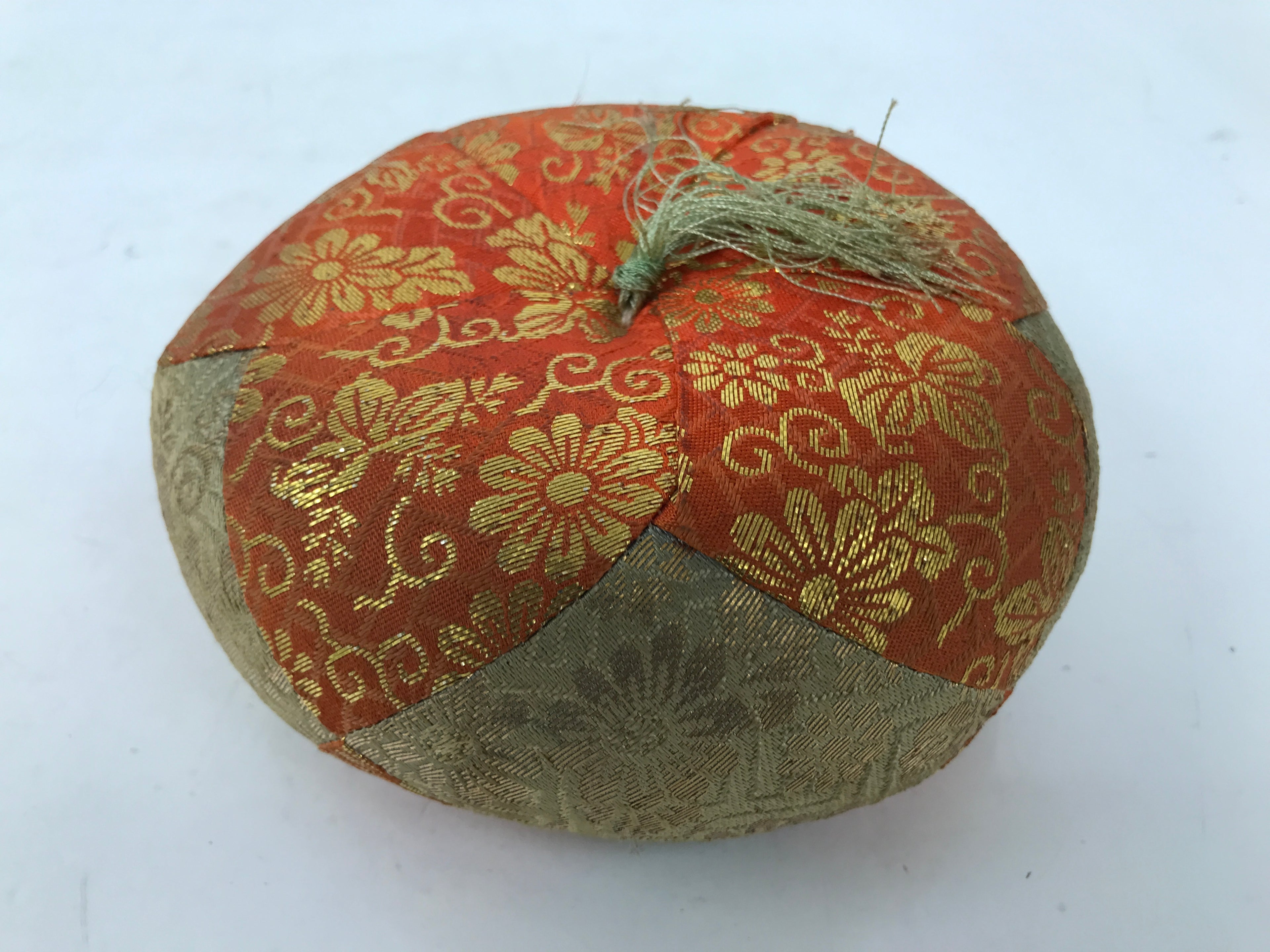 Japanese Buddhist Orin Bell Singing Bowl Fabric Pillow Vtg Orange Gold BA729