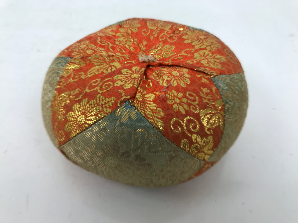 Japanese Buddhist Orin Bell Singing Bowl Fabric Pillow Vtg Orange Gold BA729