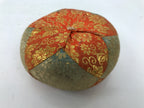 Japanese Buddhist Orin Bell Singing Bowl Fabric Pillow Vtg Orange Gold BA729