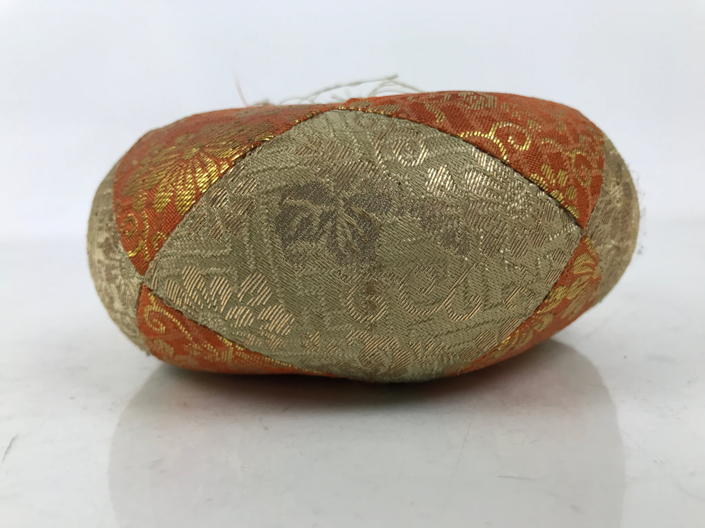 Japanese Buddhist Orin Bell Singing Bowl Fabric Pillow Vtg Orange Gold BA729