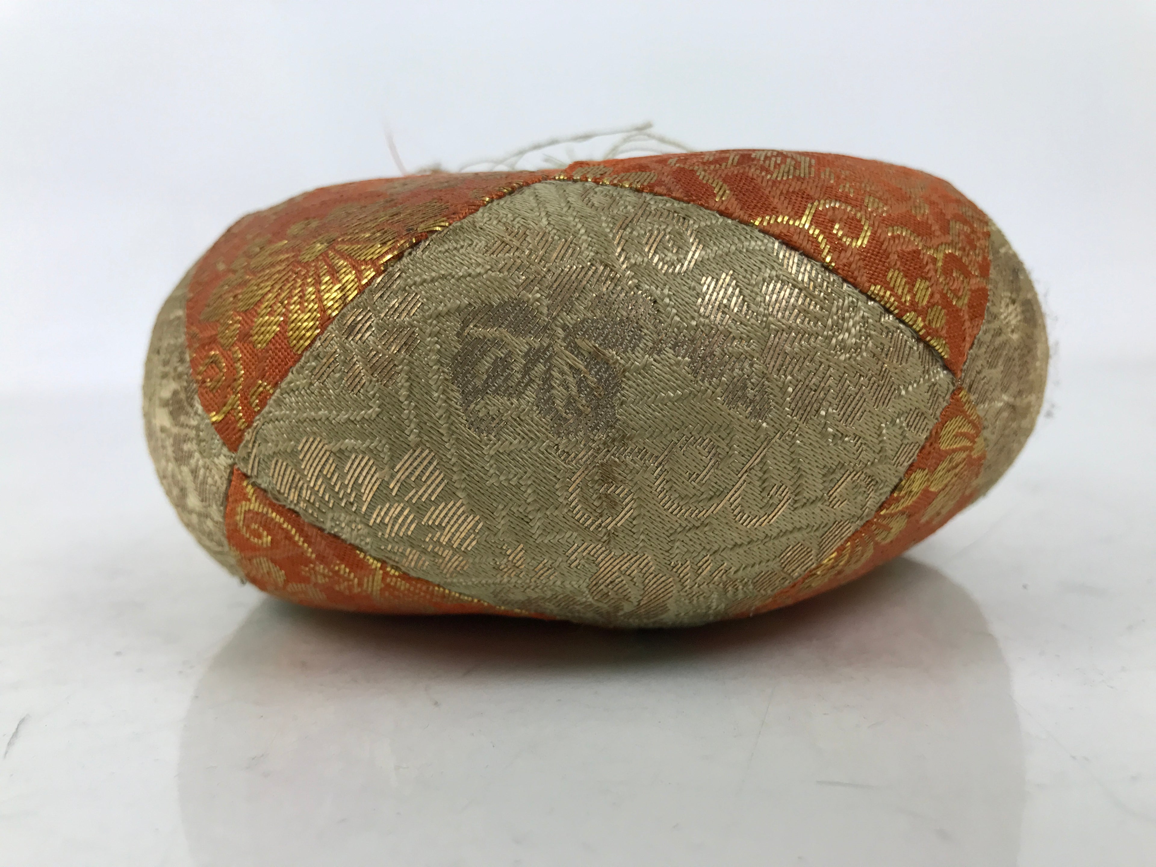Japanese Buddhist Orin Bell Singing Bowl Fabric Pillow Vtg Orange Gold BA729