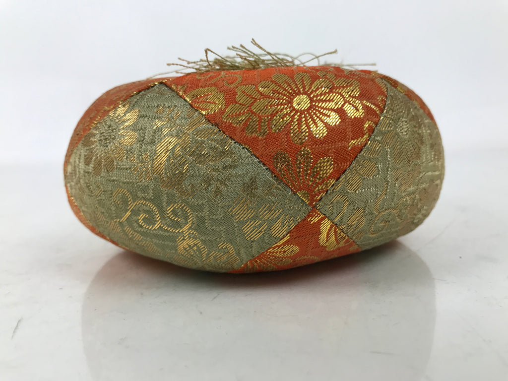 Japanese Buddhist Orin Bell Singing Bowl Fabric Pillow Vtg Orange Gold BA729
