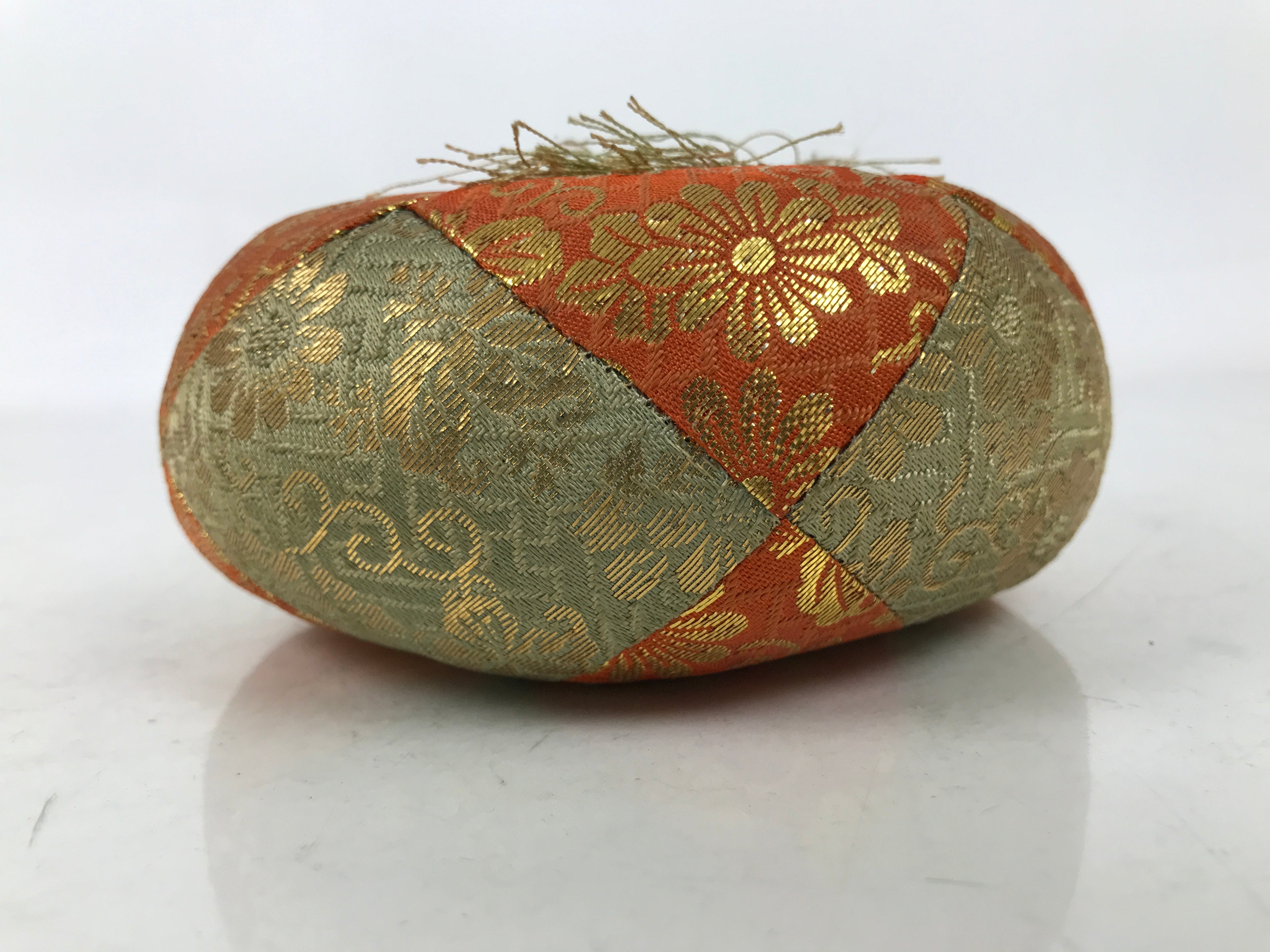 Japanese Buddhist Orin Bell Singing Bowl Fabric Pillow Vtg Orange Gold BA729