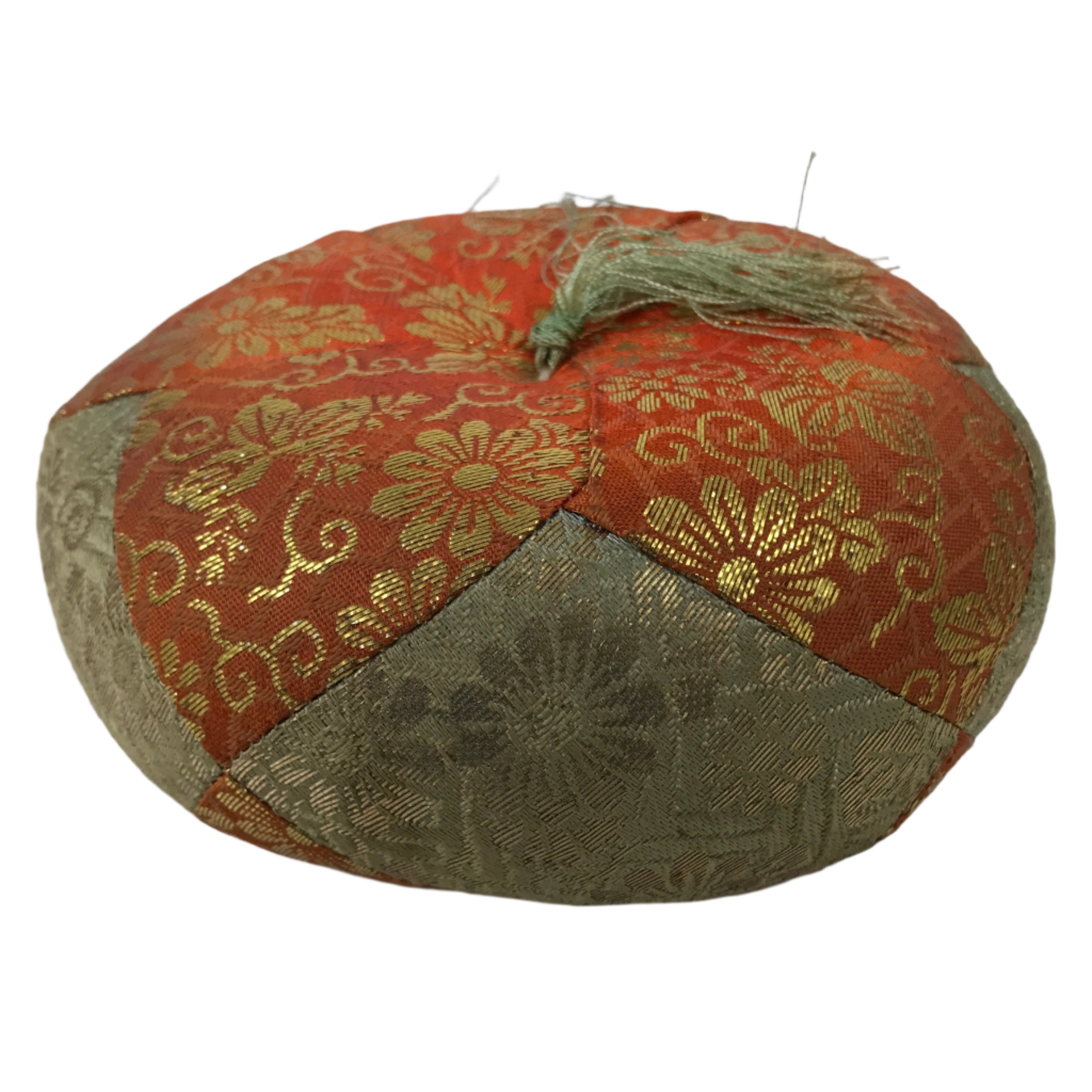 Japanese Buddhist Orin Bell Singing Bowl Fabric Pillow Vtg Orange Gold BA729
