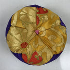 Japanese Buddhist Orin Bell Singing Bowl Fabric Pillow Vtg Purple Gold BA542