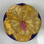 Japanese Buddhist Orin Bell Singing Bowl Fabric Pillow Vtg Purple Gold BA542