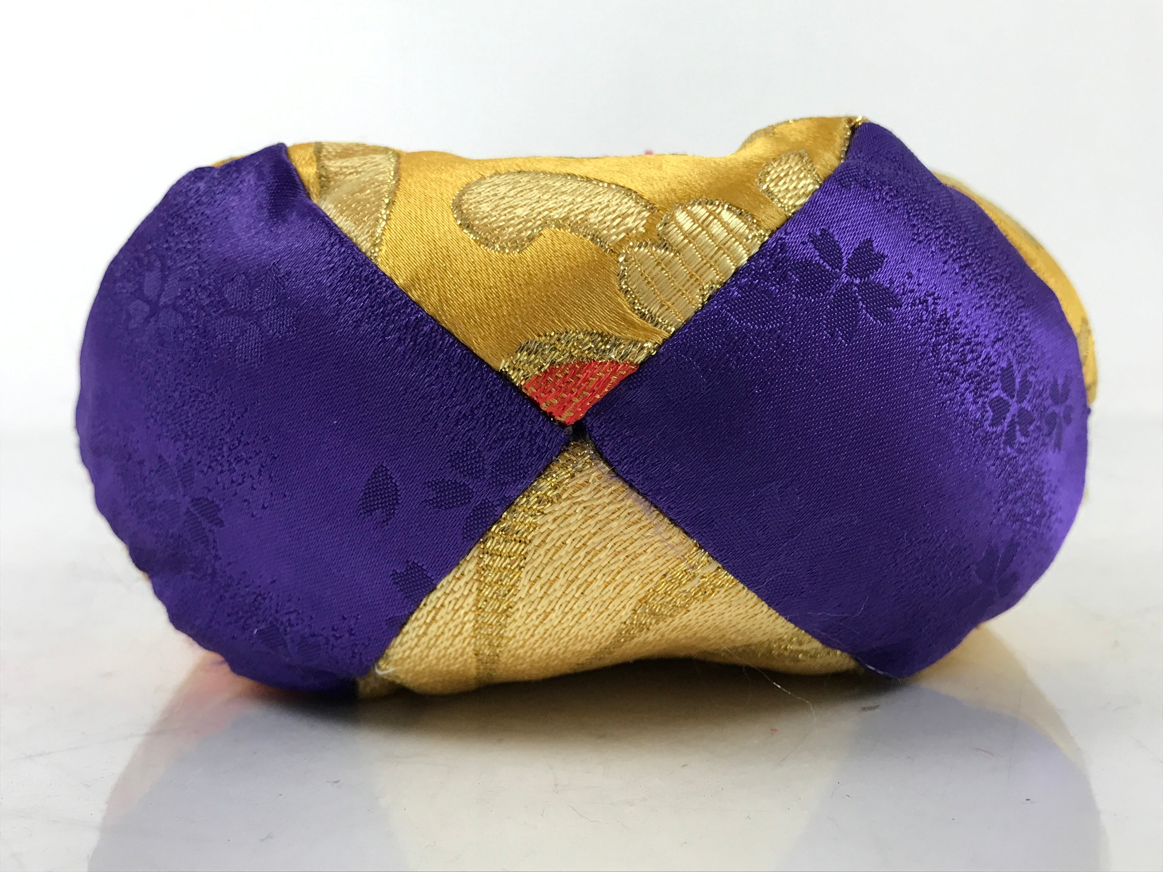 Japanese Buddhist Orin Bell Singing Bowl Fabric Pillow Vtg Purple Gold BA542
