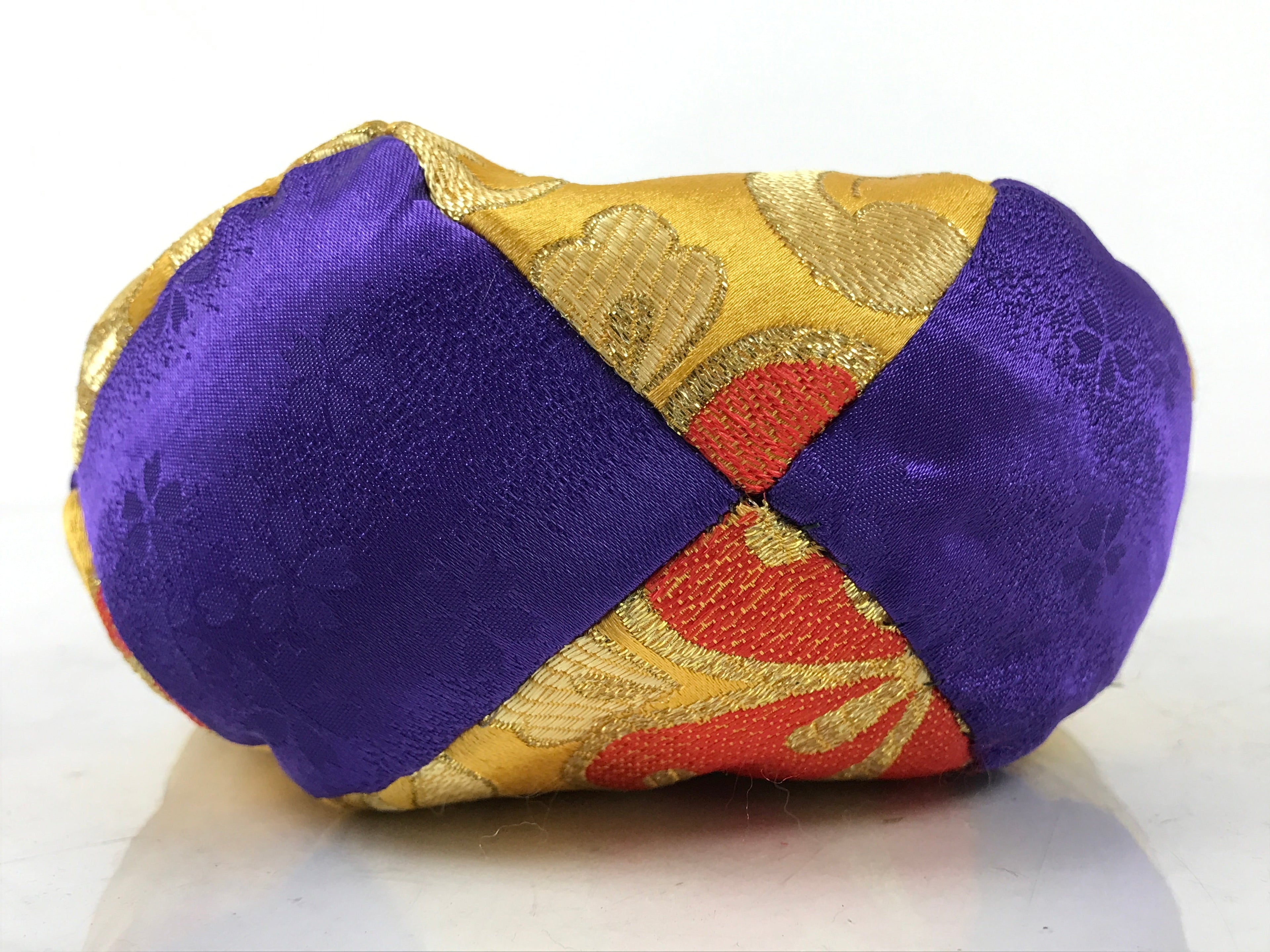 Japanese Buddhist Orin Bell Singing Bowl Fabric Pillow Vtg Purple Gold BA542