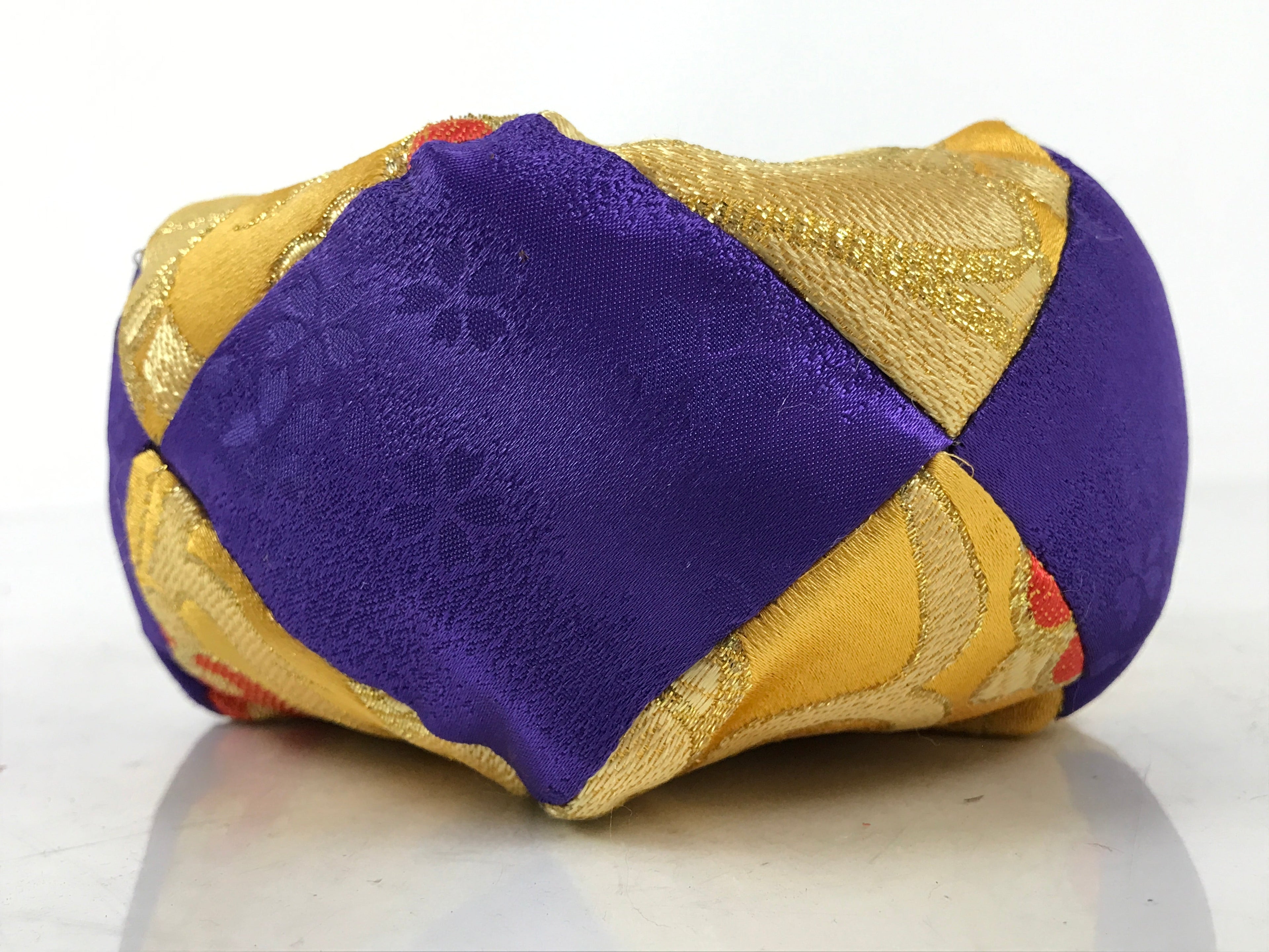 Japanese Buddhist Orin Bell Singing Bowl Fabric Pillow Vtg Purple Gold BA542