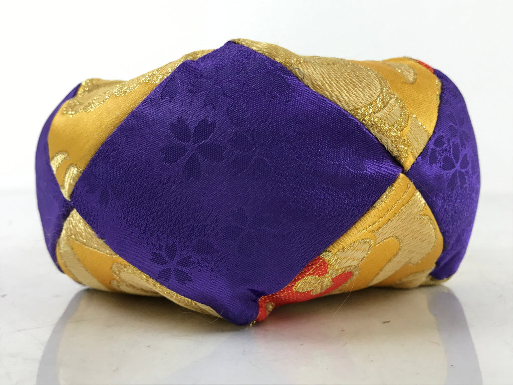 Japanese Buddhist Orin Bell Singing Bowl Fabric Pillow Vtg Purple Gold BA542