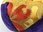 Japanese Buddhist Orin Bell Singing Bowl Fabric Pillow Vtg Purple Gold BA542