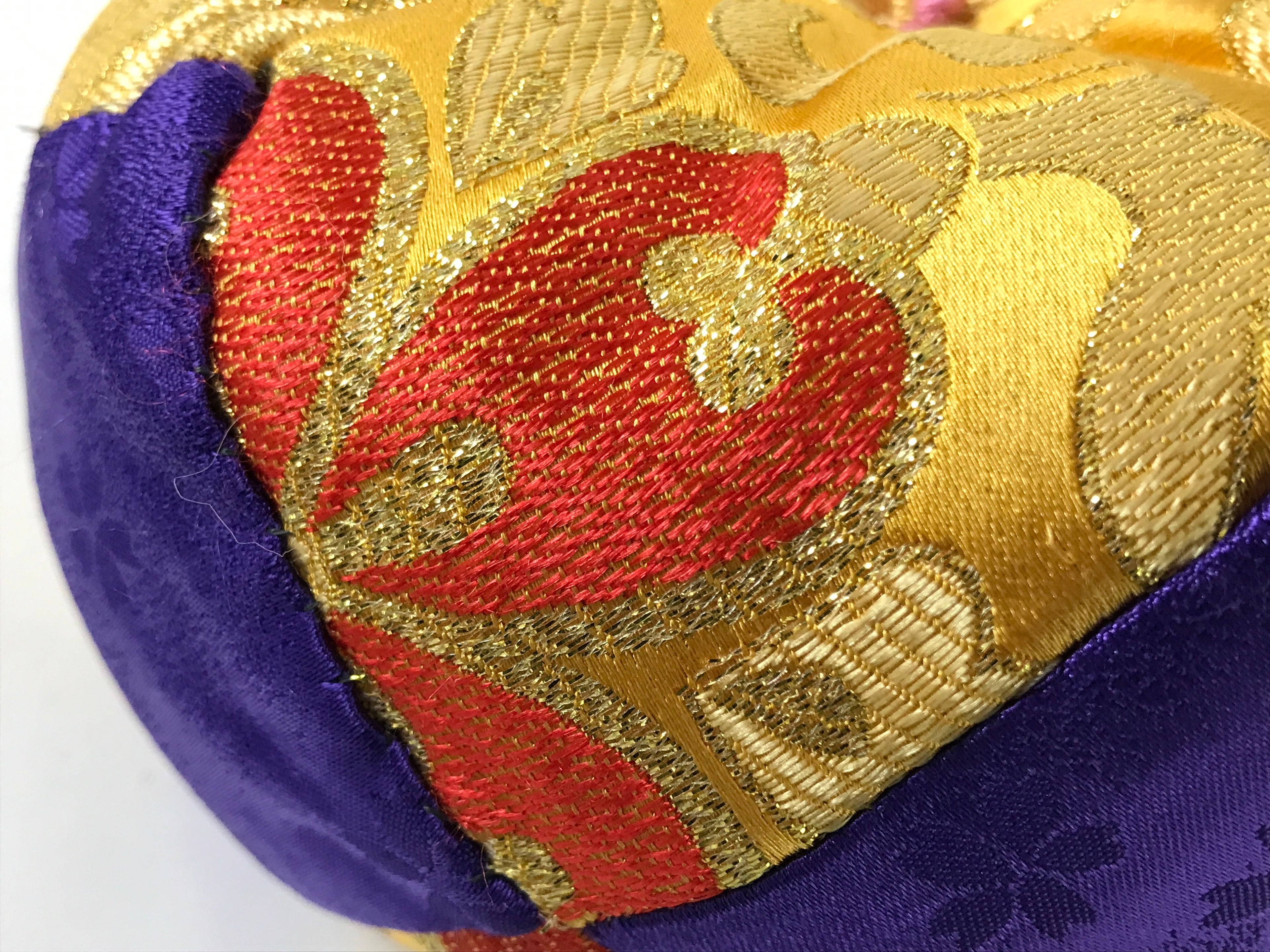 Japanese Buddhist Orin Bell Singing Bowl Fabric Pillow Vtg Purple Gold BA542