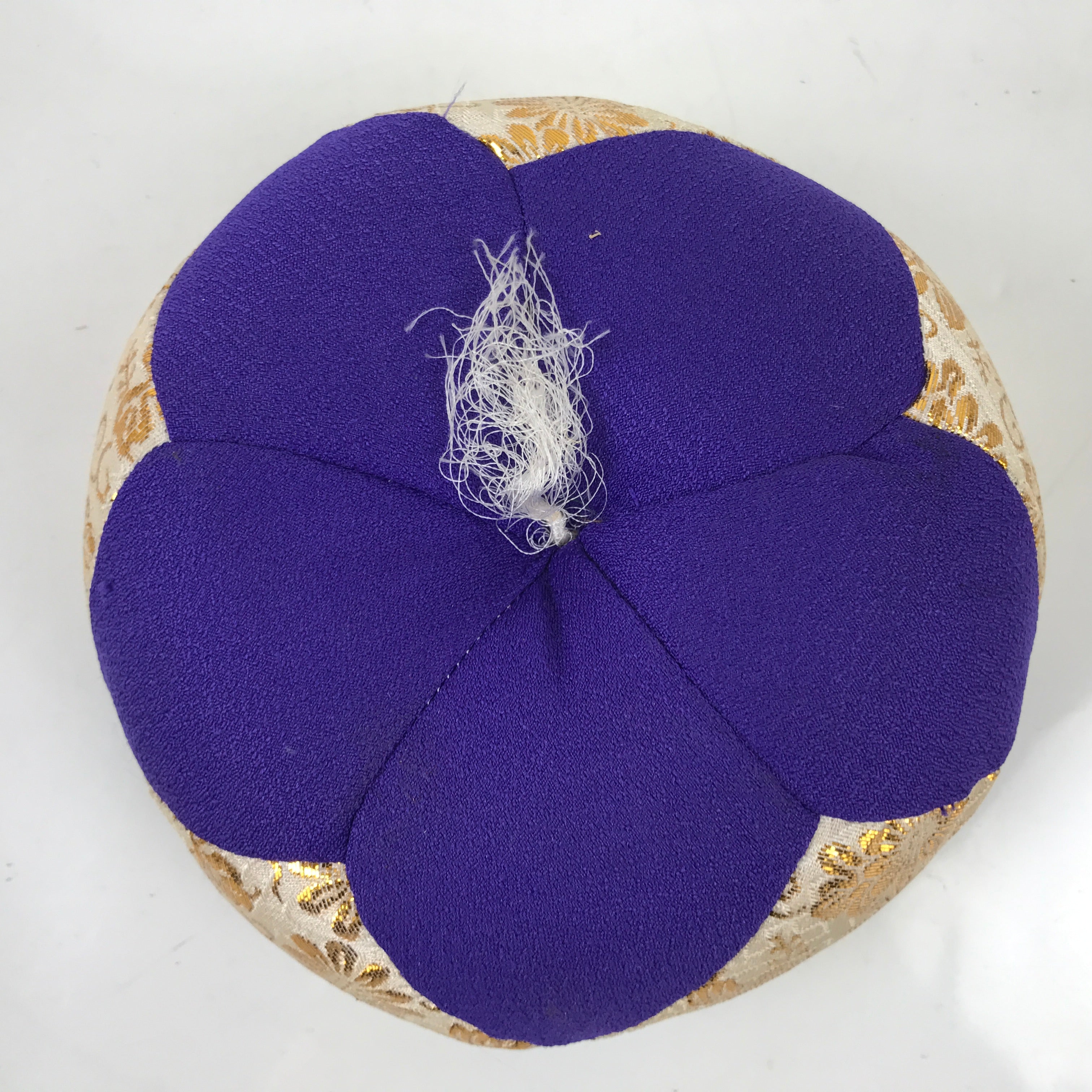 Japanese Buddhist Orin Bell Singing Bowl Fabric Pillow Vtg Purple Gold BA543