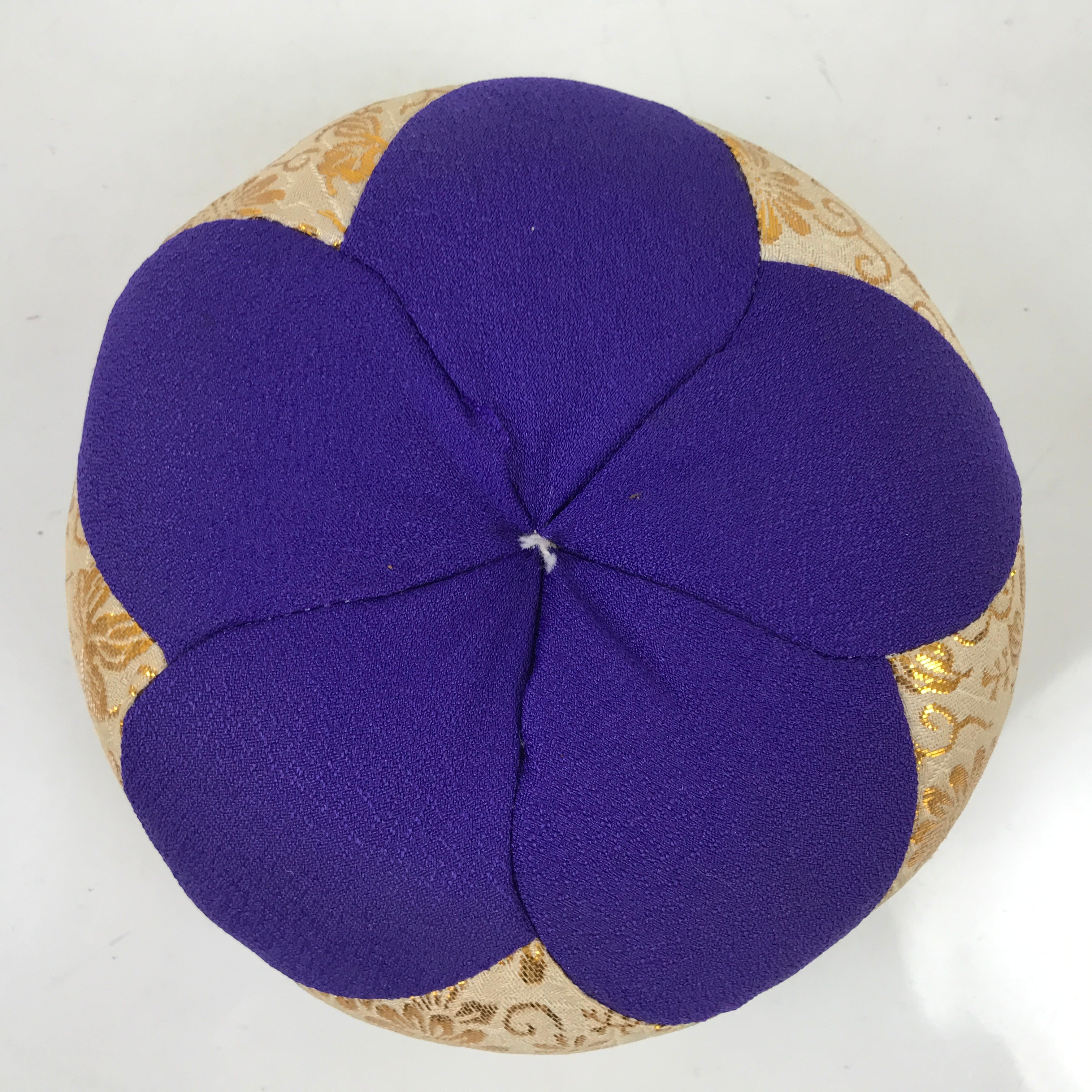 Japanese Buddhist Orin Bell Singing Bowl Fabric Pillow Vtg Purple Gold BA543