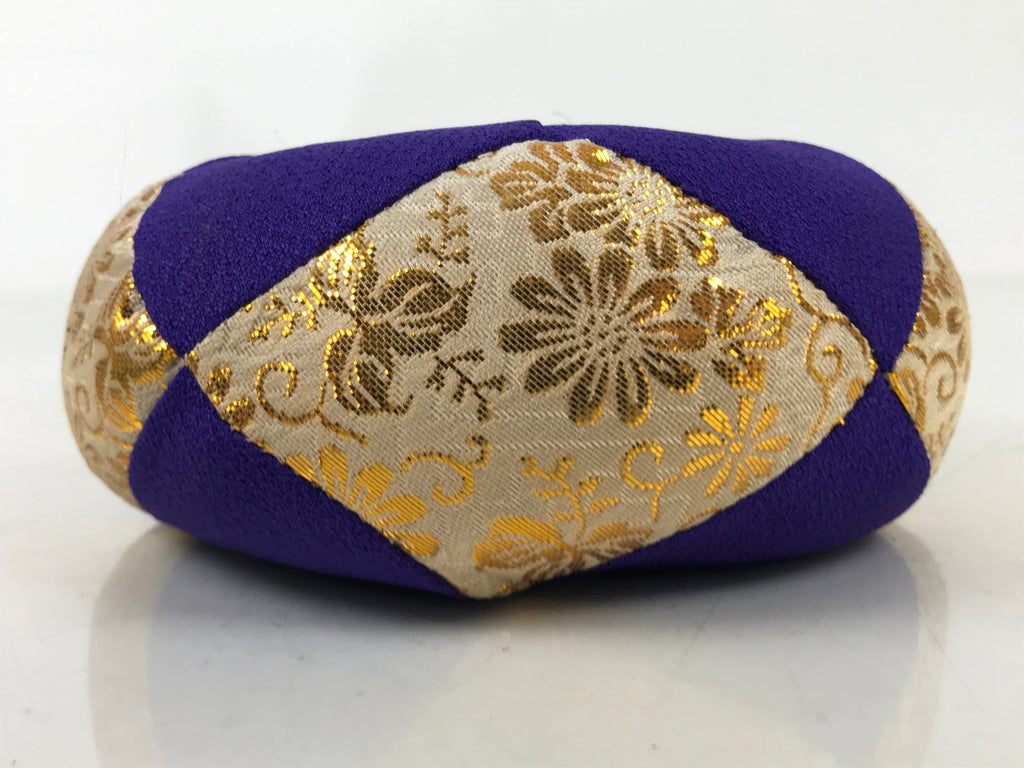 Japanese Buddhist Orin Bell Singing Bowl Fabric Pillow Vtg Purple Gold BA543