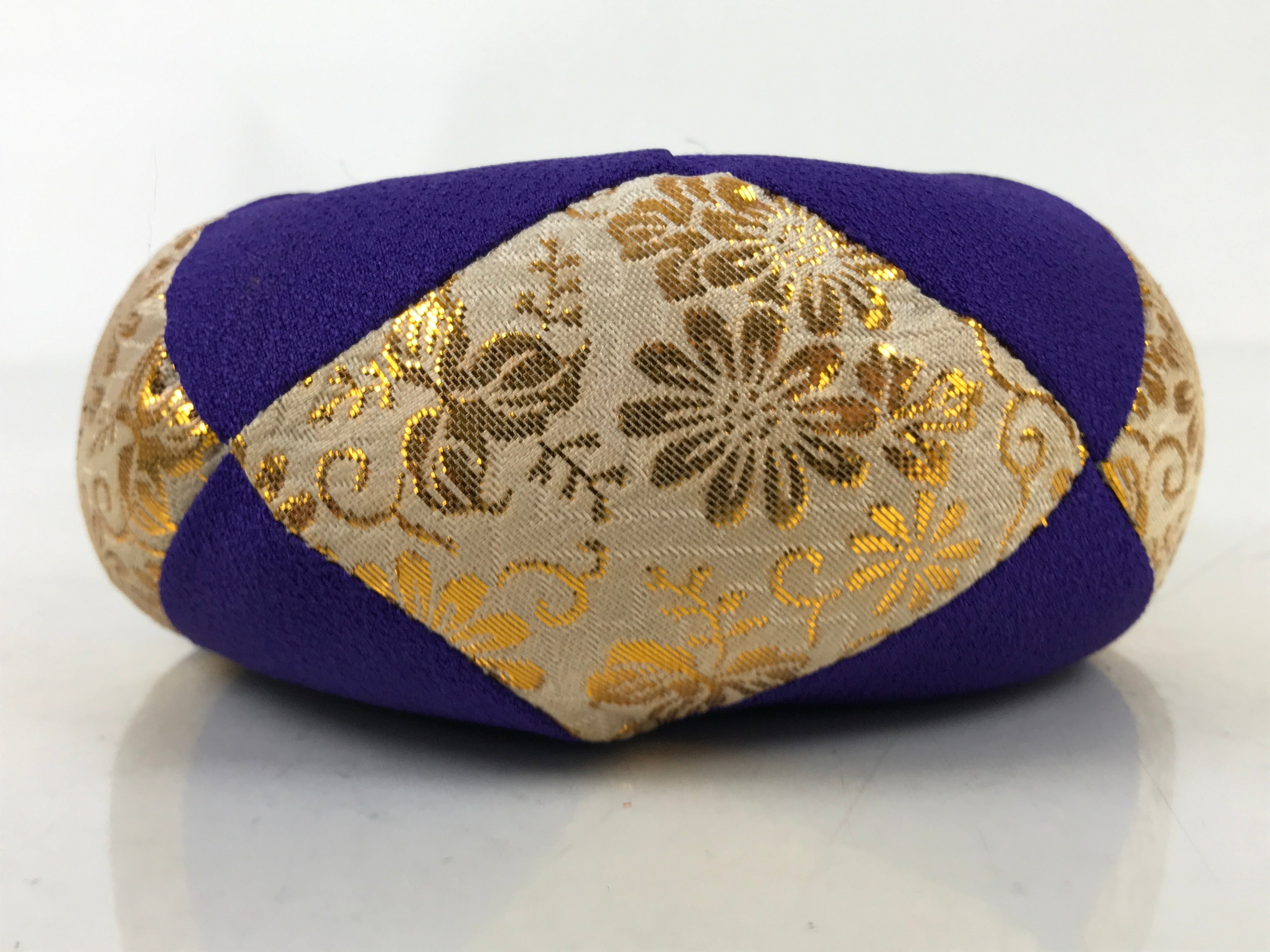 Japanese Buddhist Orin Bell Singing Bowl Fabric Pillow Vtg Purple Gold BA543
