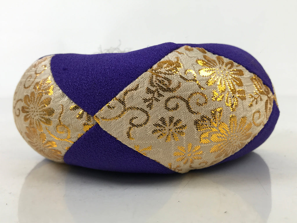 Japanese Buddhist Orin Bell Singing Bowl Fabric Pillow Vtg Purple Gold BA543